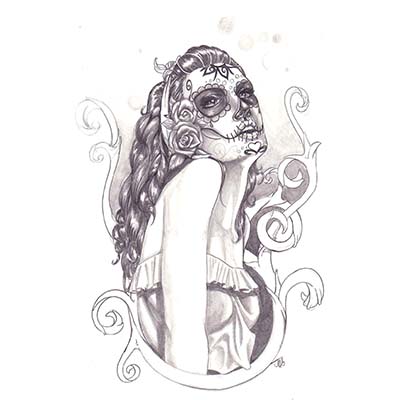 Neck Corset Mexican Sugar Skull And Roses Design Fake Temporary Water Transfer Tattoo Stickers NO.10476
